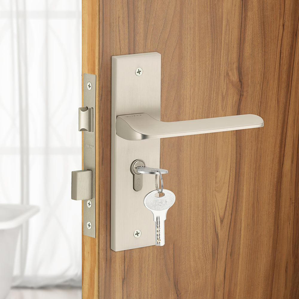 IPSA Chilli Moderna Handle Series on 10" Plate CY (Without Lock Body Cylinder) - Matte Satin Nickel Finish MSS